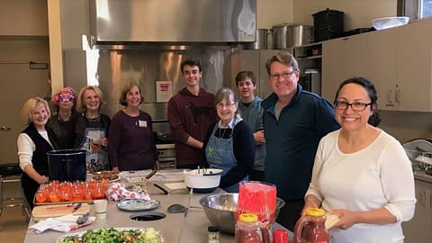 St. Bede's parishioners preparing a meal for residents of LifeMoves.